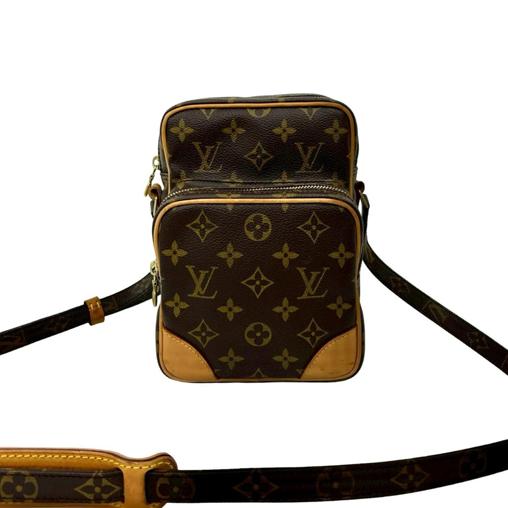 LOUIS VUITTON Authentic Brown Monogram Leather Pochette Shoulder Bag